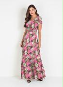 Vestido Longo Moda Evangélica Floral Rosa Soulojista