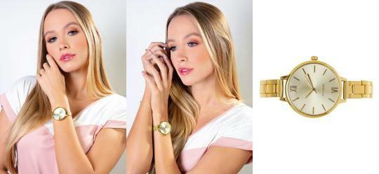Relgio Redondo Dourado Pulseira Fina