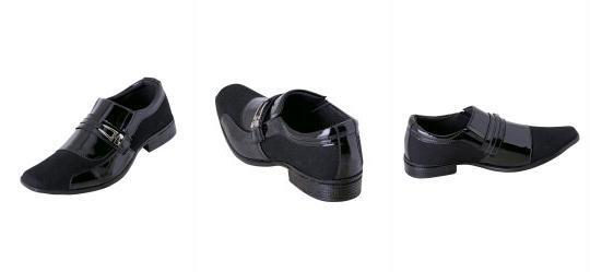 Sapato Social Preto em Sinttico Verniz e Tecido