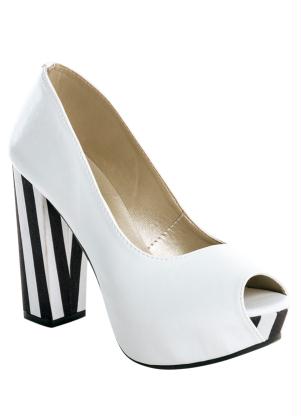 Sapato Peep Toe (Listrado, Branco e Preto)