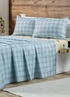 Jogo de Cama 150 Fios (Azul (Queen)) 4 Peas