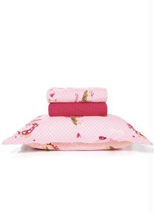 Jogo de Cama 180 Fios (Rosa (Solteiro)) 3 Peas
