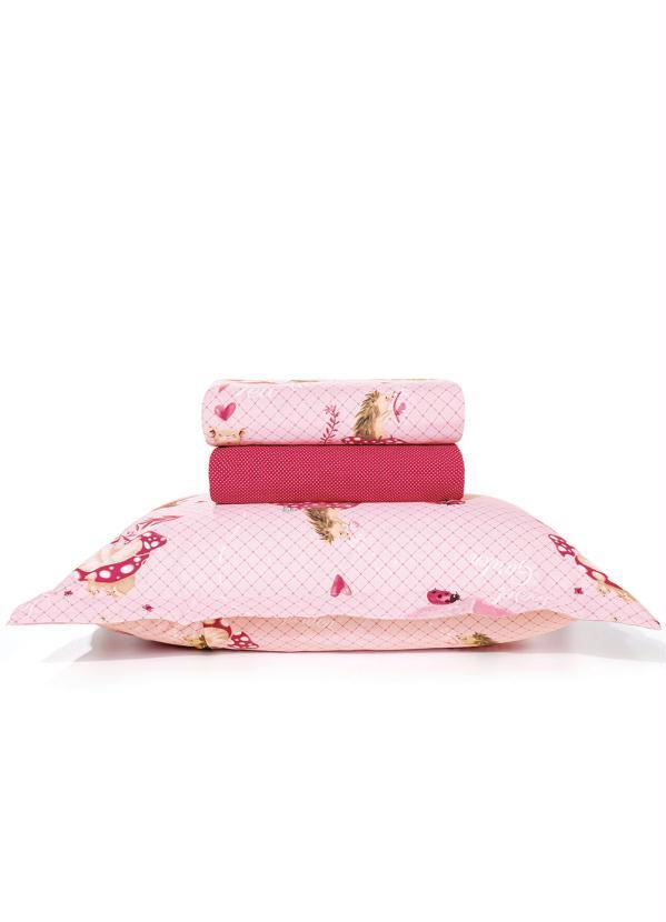 Jogo de Cama 180 Fios (Rosa (Solteiro)) 3 Peas