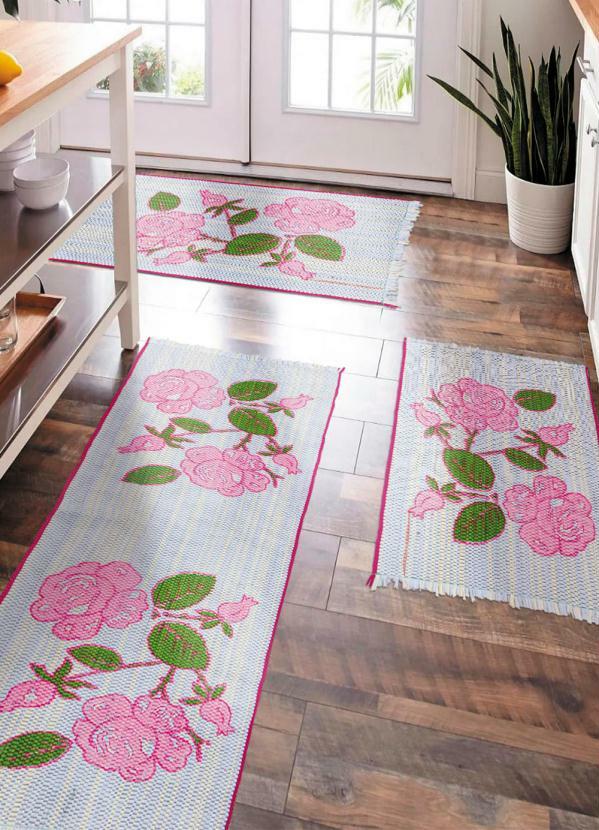 Jogo de Tapetes Cozinha (Floral) 3 Peas