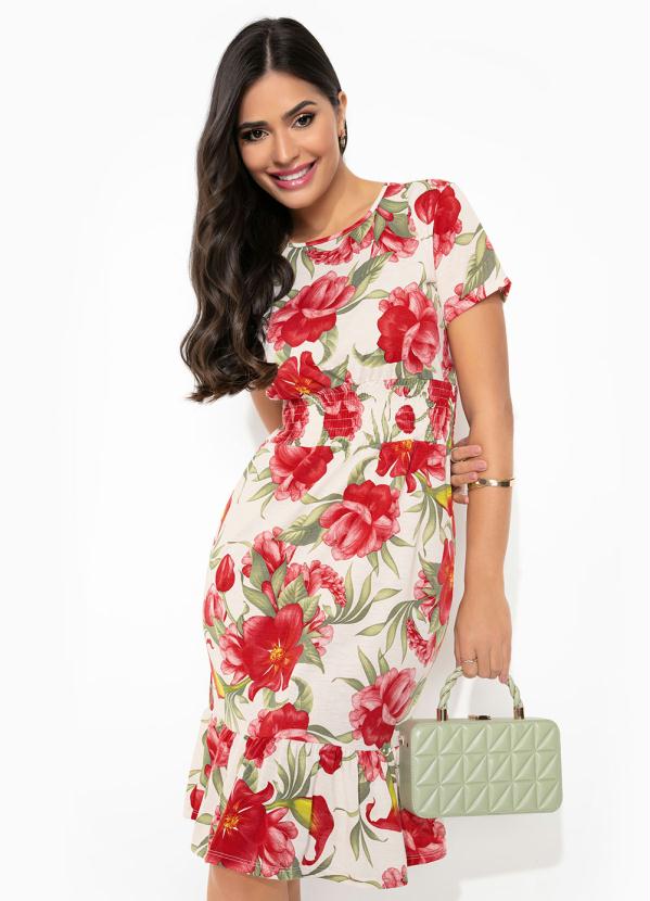 Vestido (Floral Branco) com Babado Moda Evanglica