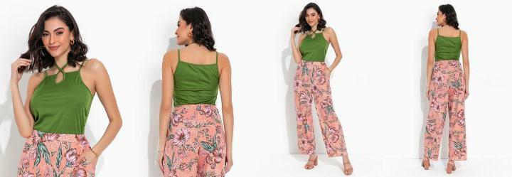 Blusa Verde Decote Reto com Gota e Alas