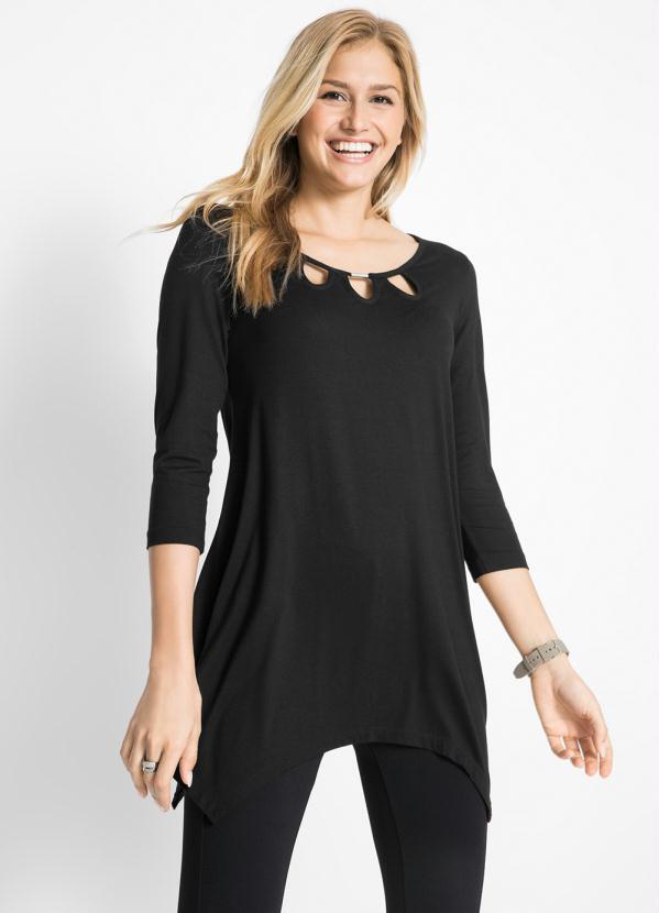 Blusa Assimtrica com Decote Vazado (Preta)