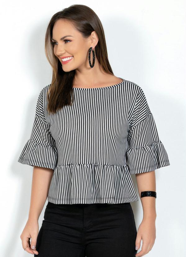 Blusa (Listrada Preta) com Babado