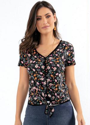 Blusa (Floral Preto) com Amarrao Frontal