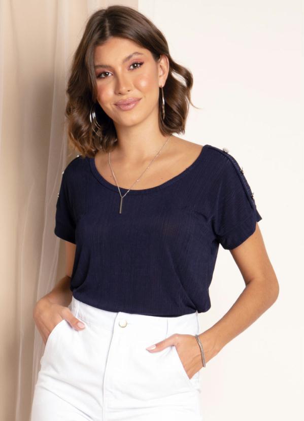 Blusa (Marinho) com Botes Decorativos