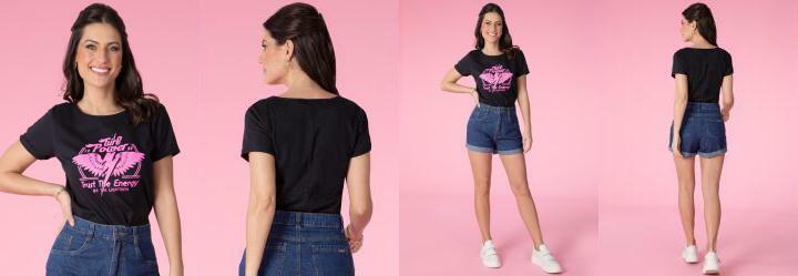 Blusa Preta com Estampa Localizada