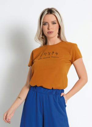 Blusa T-Shirt (Caramelo) com Estampa Frontal