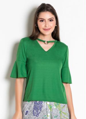 Blusa (Verde) com Argola no Decote Moda Evanglica
