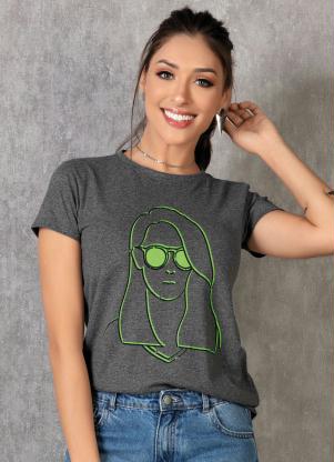 T-Shirt (Mescla) com Estampa Neon
