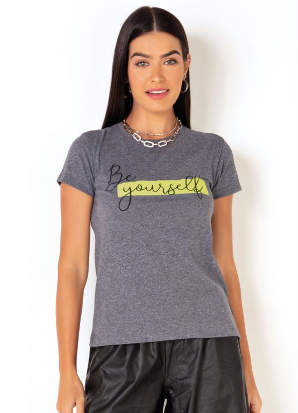 T-Shirt (Mescla) com Mangas Curtas e Estampa Neon