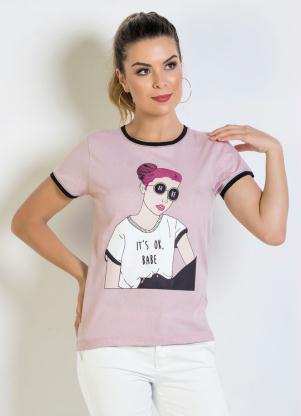 T-Shirt (Rosa Antigo) com Estampa Frontal