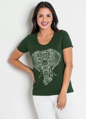 T-Shirt (Verde Militar) com Estampa Frontal