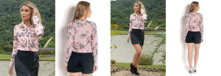 Blusa Gola Lao Rosa Estampa Listras e Floral