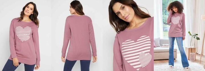 Blusa Moletinho Estampa de Corao Rosa