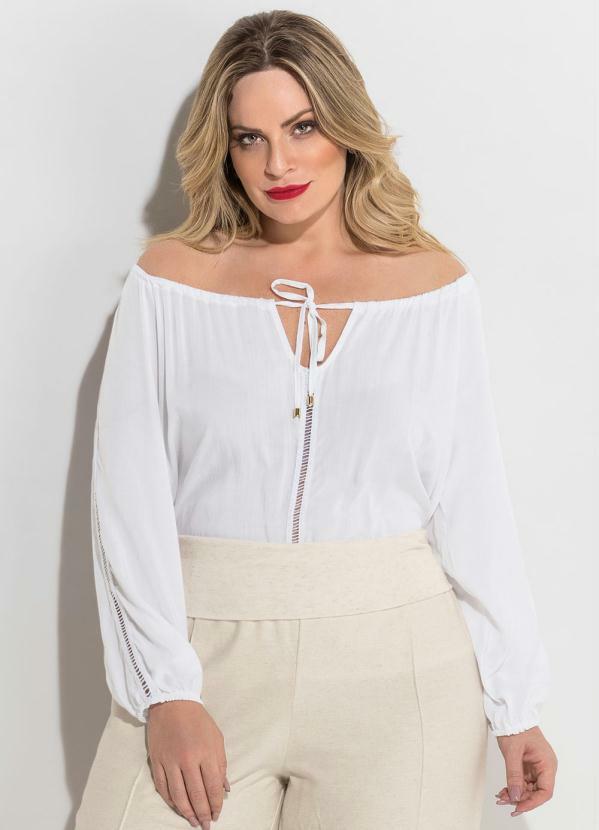 blusa ombro a ombro manga longa plus size