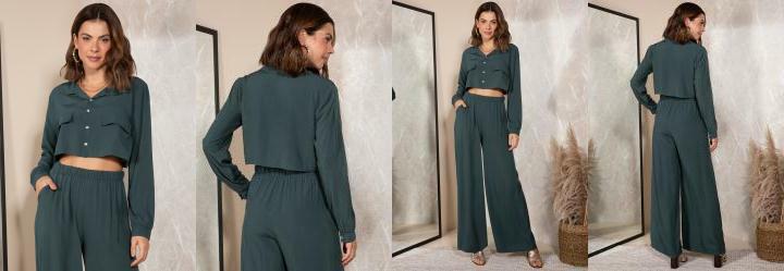 Blusa Verde Escuro em Viscose Plana