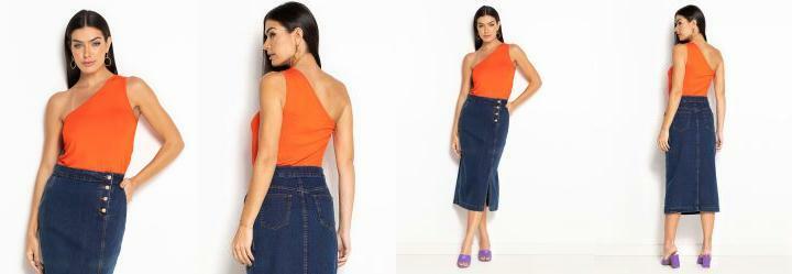 Blusa um Ombro S Laranja