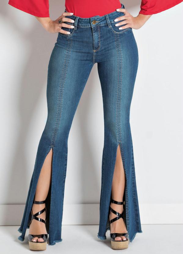 Cala Sawary Flare com Fenda Frontal (Jeans)