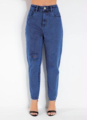 Cala (Azul) Mom Jeans com Pudos Sawary