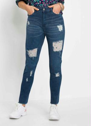 Calça Cigarrete Jeans Destroyed (Azul Escuro)