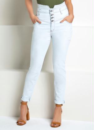 Calça Cós Dobrado (Jeans Claro) com Botões e Zíper