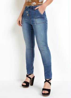 Calça Eventual com Elástico na Cintura (Jeans)