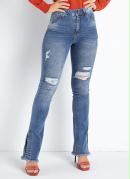 Calça Jeans Boot Cut com Fendas Sawary