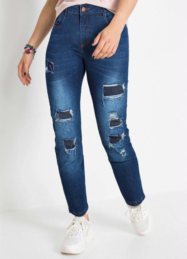 Calça Jeans Cigarrete Destroyed (Azul)