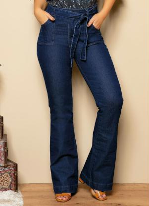 Calça (Jeans) com Bolsos Funcionais e Faixa