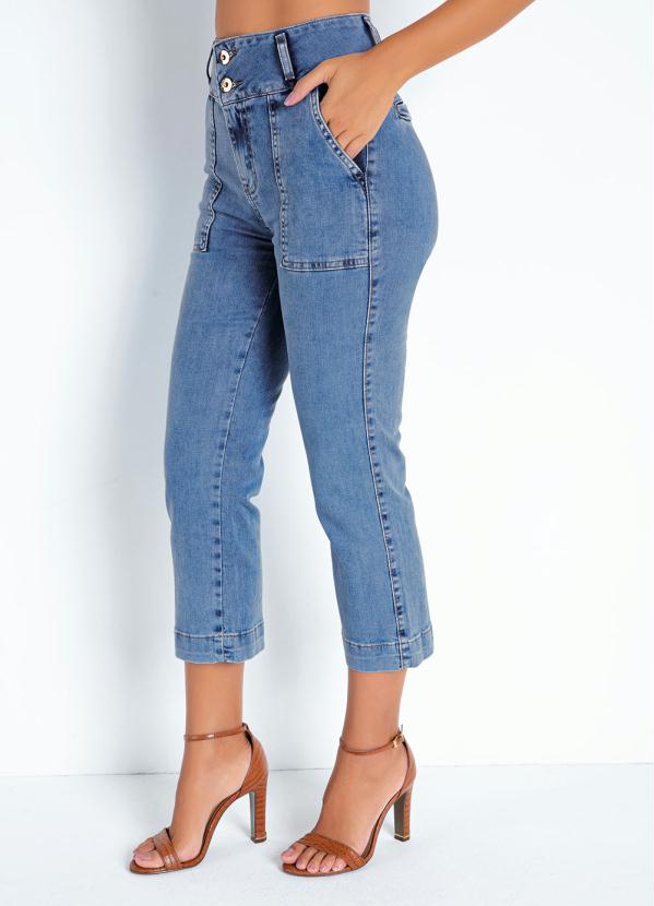 Calça (Jeans) Cropped com Bolsos Frontais Sawary