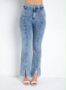 Calça Jeans Flare com Fenda Frontal Sawary