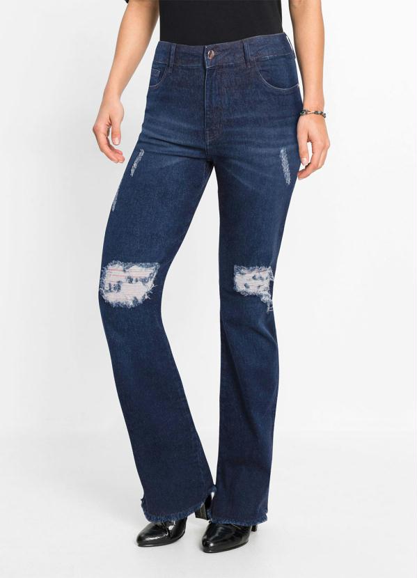 Calça Jeans Flare Destroyed (Azul)