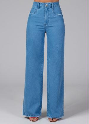 Calça Pantalona com Bolsos (Jeans Claro)