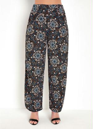 Calça Pantalona (Arabescos Preta) com Fenda