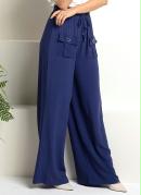 Calça Pantalona Azul com Bolsos Frontais