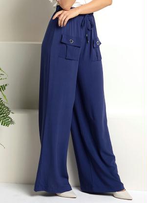 Calça Pantalona (Azul) com Bolsos Frontais