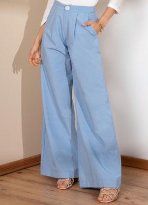 Calça Pantalona (Azul) com Bolsos