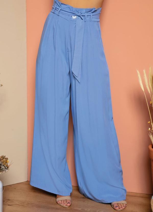 Calça Pantalona (Azul) com Pregas e Bolsos