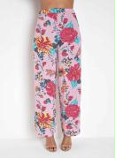 Calça Pantalona com Fenda na Barra Floral Rosa 