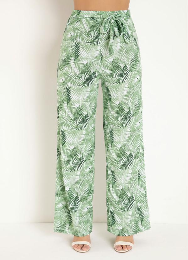 Calça Pantalona (Folhas Verde) com Faixa Fixa