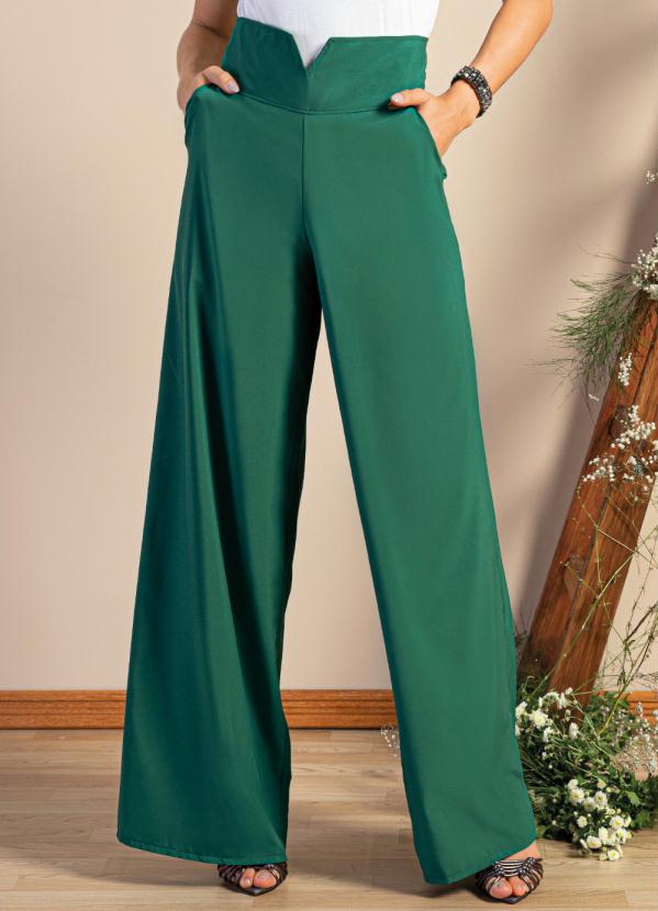 Calça Pantalona (Verde) com Bolsos Funcionais