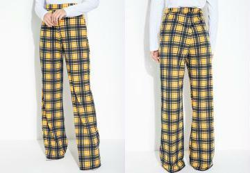 Cala Xadrez Amarelo com Bolso e Cintura Alta