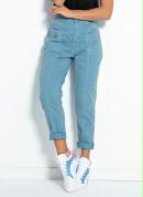 Calça Azul Mom Jeans com Recortes Sawary