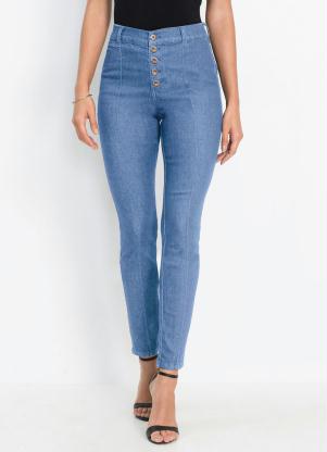 Cala Jeans Skinny com Recortes (Azul Mdio)
