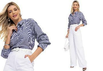 Camisa Listrado Azul em Tricoline